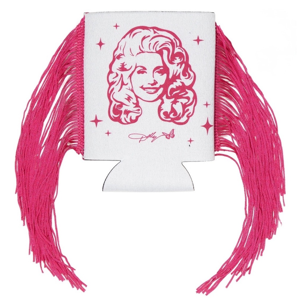 Dolly Pardon Pink Fringe & White Can Cooler NEW 4" × 5" Party Favors WWDD